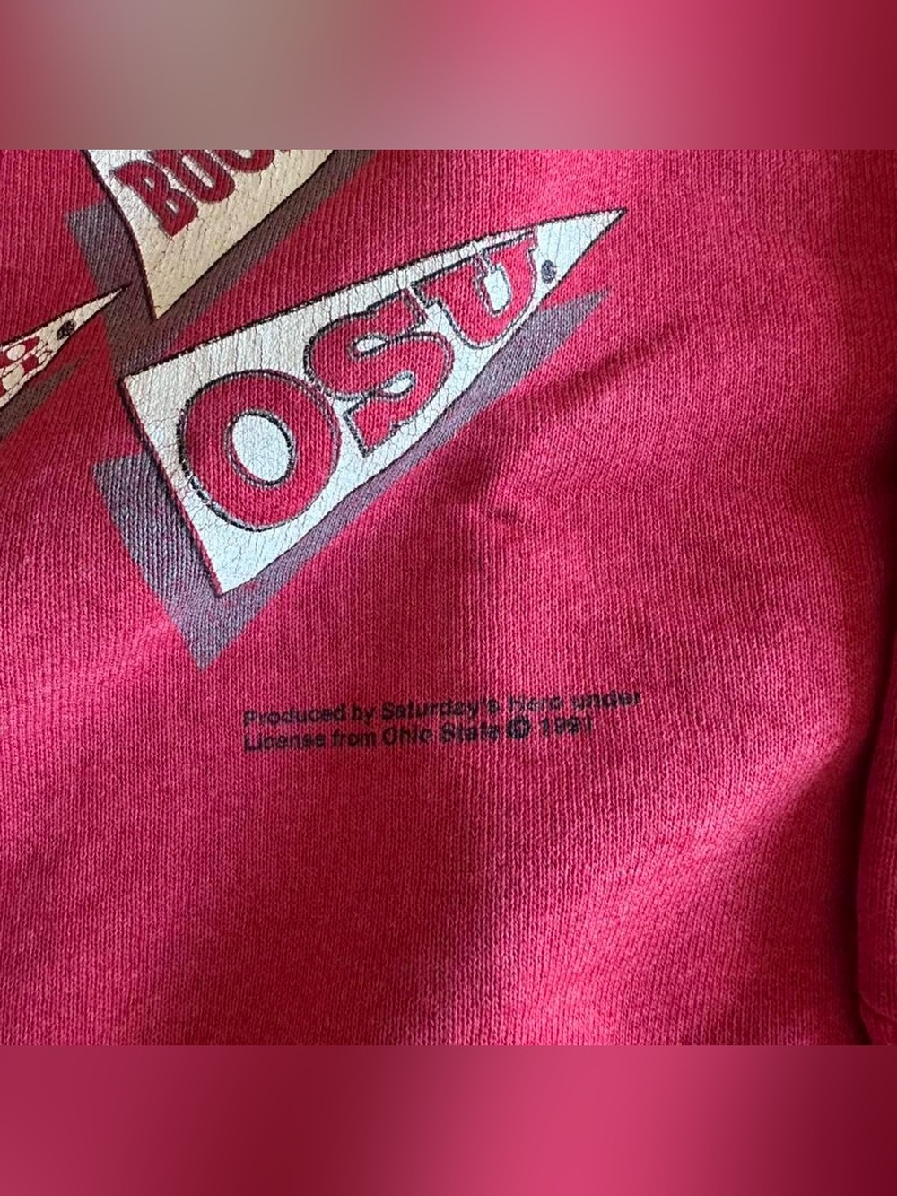 Vintage 1991 Ohio State Buckeyes Big Print Sweatshirt Red Men’s Large - Picture 5 of 7